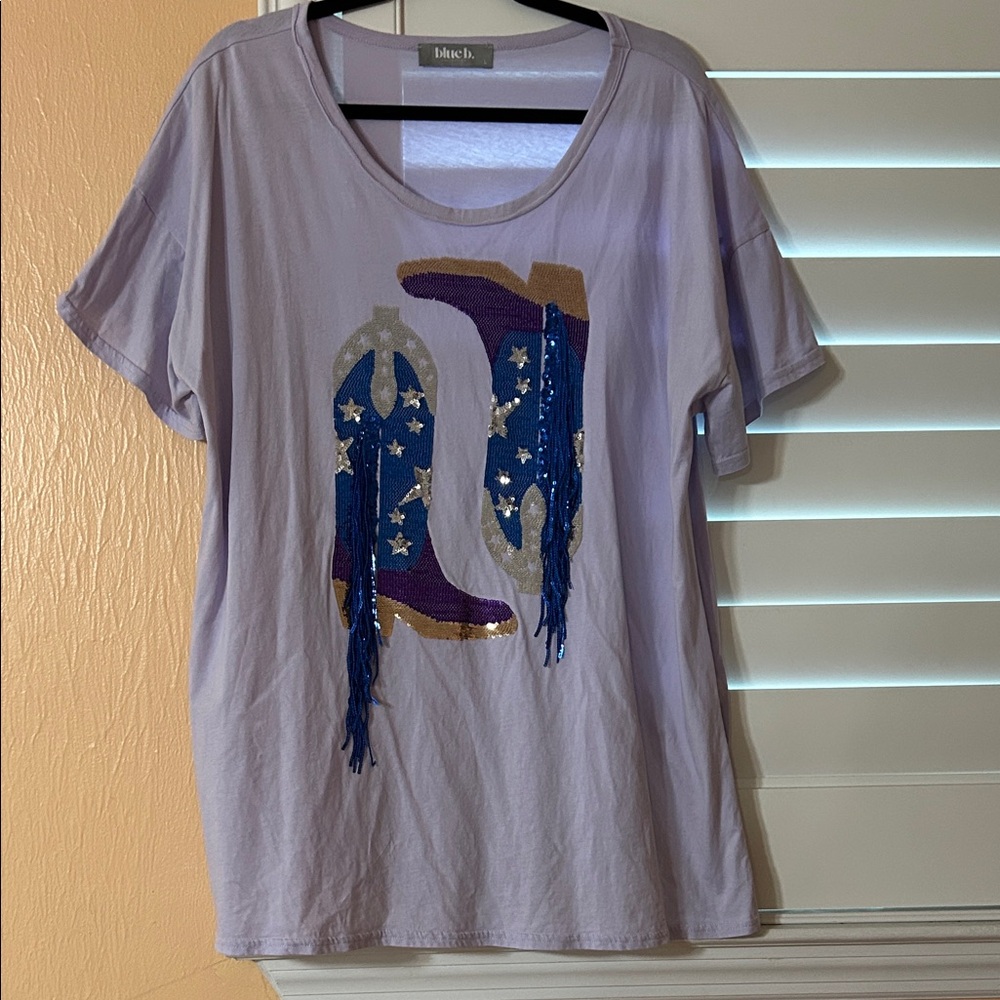 Sequin Cowboy Boot Oversized Tee